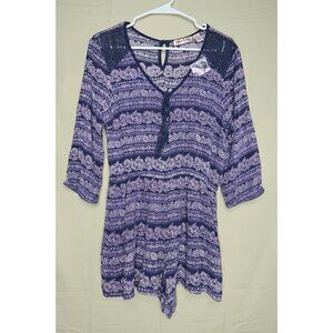 Band Of Gypsies Lottie & Holly Floral Romper Floral Blue Purple Boho Med NWOT